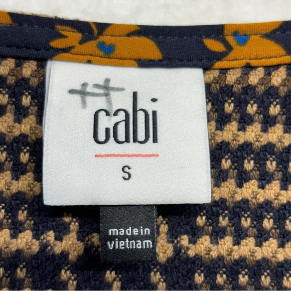 Cabi Flounce Jacket #3902 Tan Brown Navy Tartan Plaid S Zip Front Longline - Picture 7 of 12